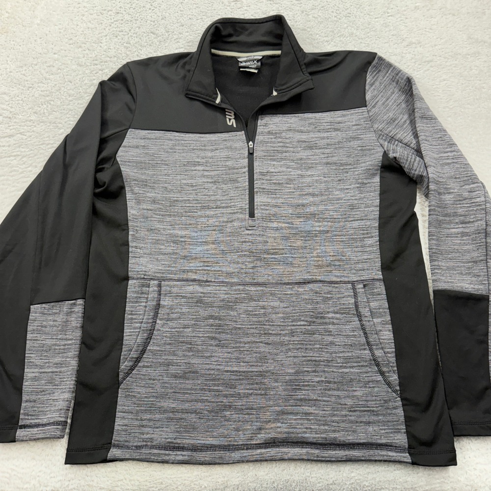 Swix Mens Quarter Zip Pullover Fleece Lined Space Dye Gray‎ Black Large Ski Top